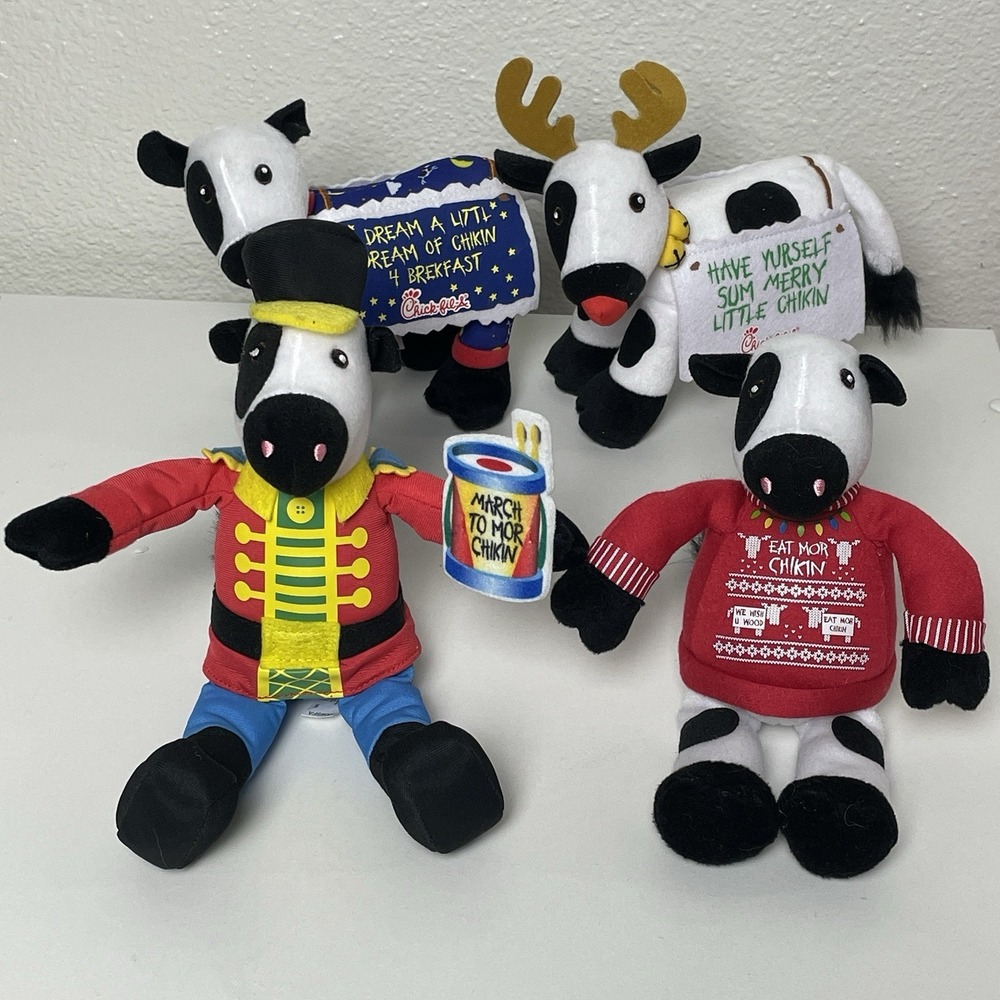 LOT of 4 Chick-Fil-A Plush Cows Christmas Holiday Sweater Nutcracker Reindeer